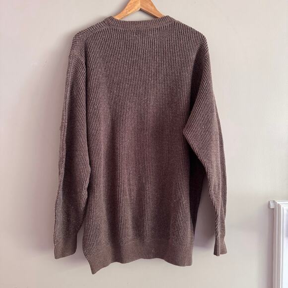 LL Bean Men's Brown Waffle Knit Wool Blend Chunky Sweater Extra Large XL Tall - Picture 3 of 4